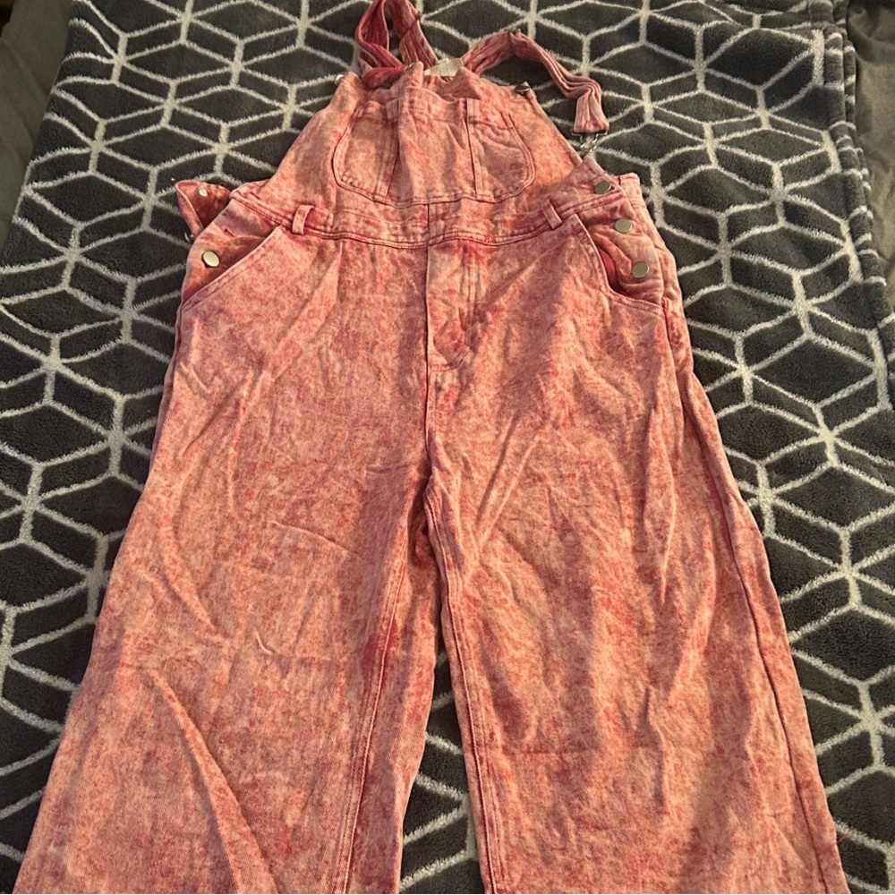 BiBi Pink Acid-Wash Overalls Jumpsuit